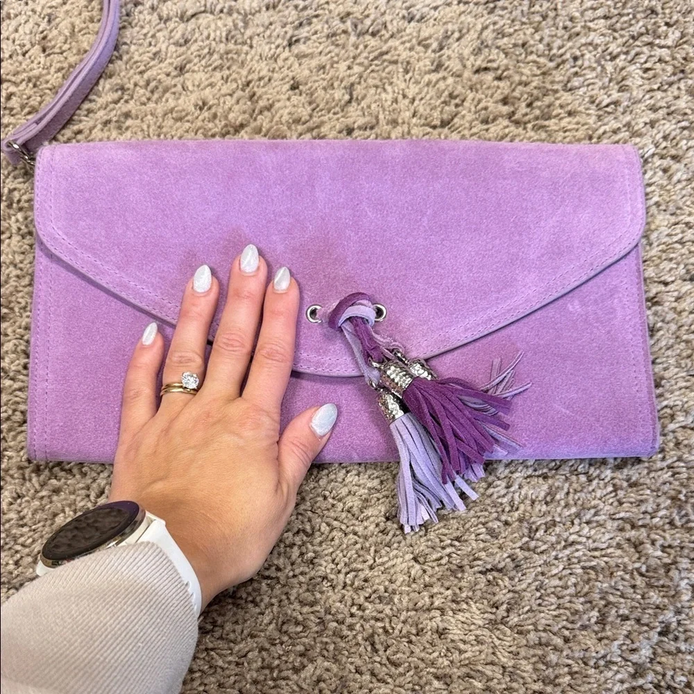 White House Black Market Lavender Suede Clutch - Picture 3 of 4